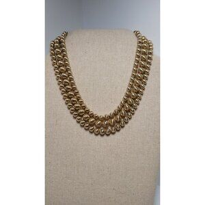 Vintage Signed Sarah Coventry Gold-Tone Three-Strand Beaded Necklace